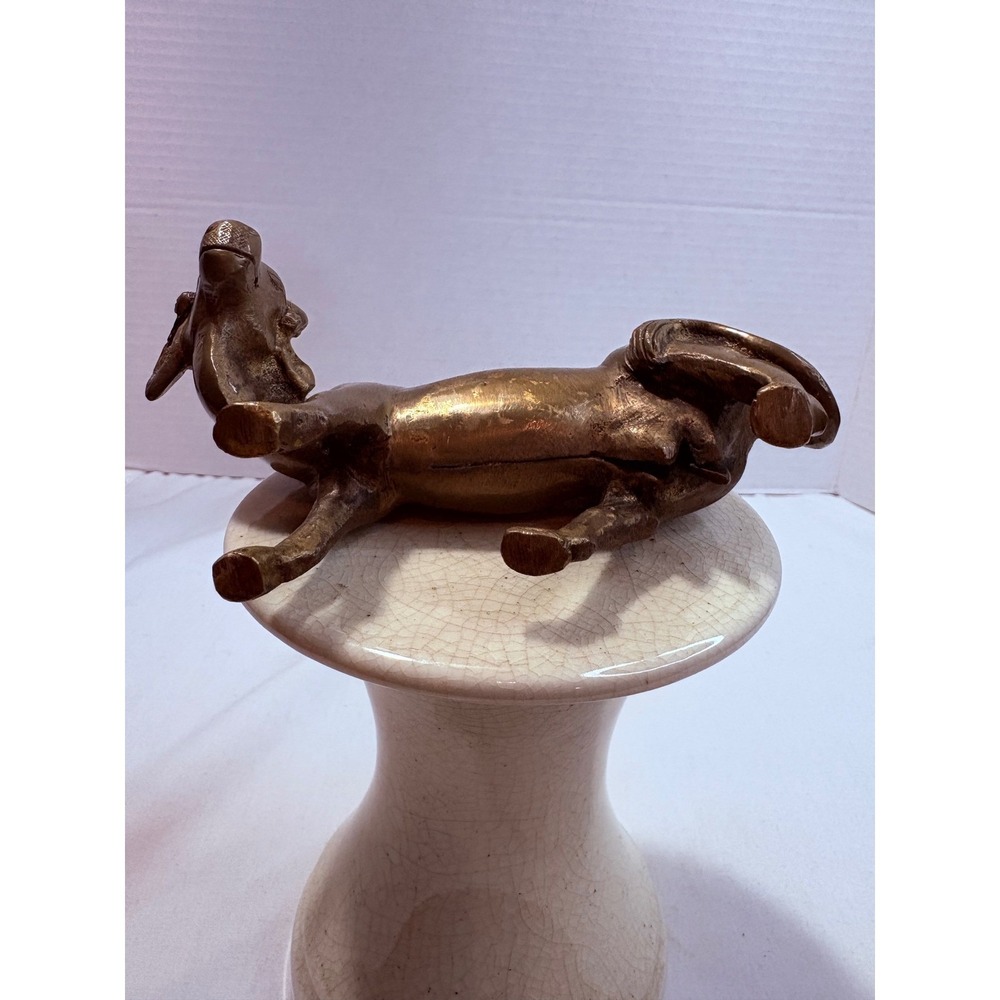 Solid Brass Cow Figurine Statue Metal Animal Decor Sculpture Vintage - Picture 5 of 9